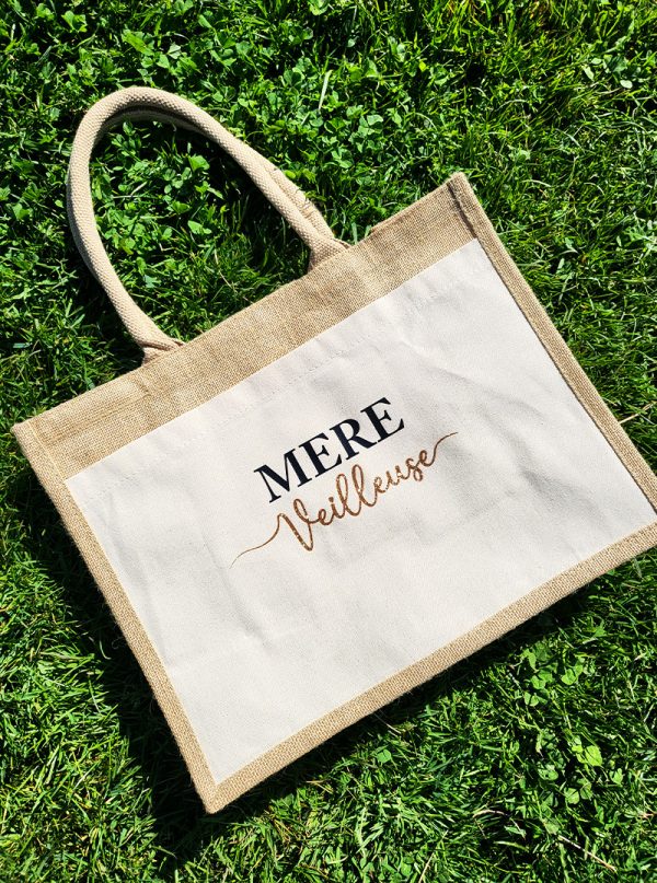 Sac en toile de jute fête des mères personnalisé "Mère-Veilleuse"